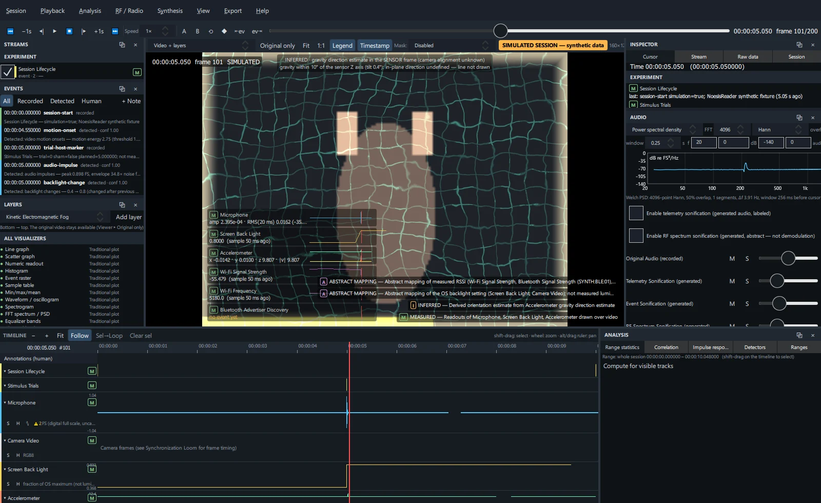 Video with the EM Fog, Backlight Aura, Plumb Line and Telemetry HUD layers and the provenance legend.